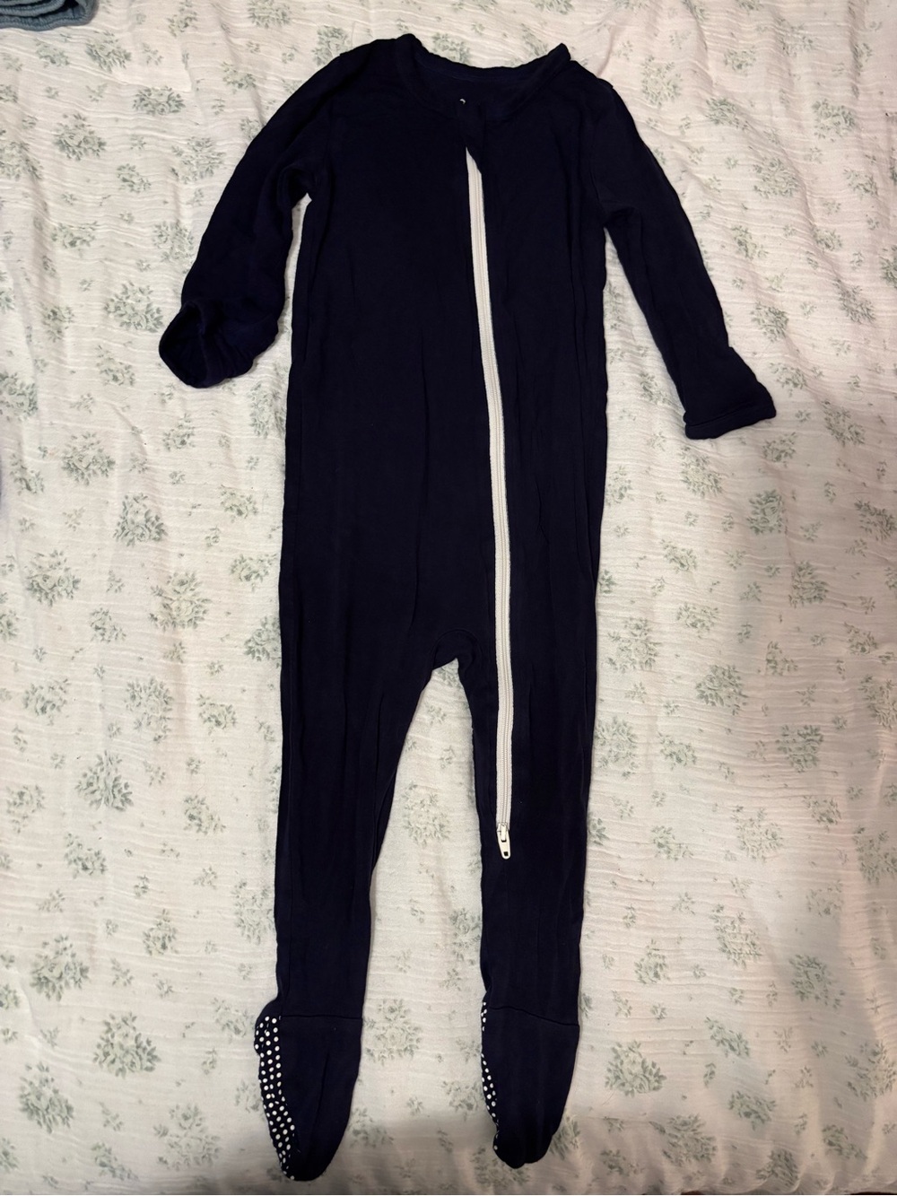 Navy Zip-Front Kids Bamboo Footie One-Piece